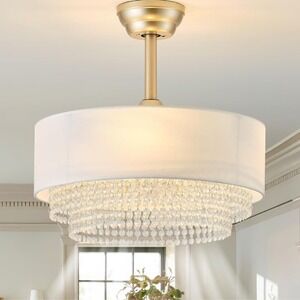 Gold Crystal Chandelier Ceiling Fan Light Flush Mount Remote Control 20in New